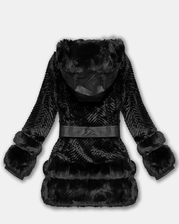 Futrzana kurtka damska z elementami z ekoskóry J Style czarna (11Z8072)