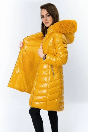 ASYMETRYCZNA DAMSKA KURTKA ZIMOWA ŻÓŁTA (F7052)