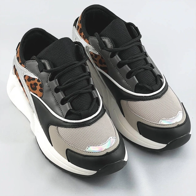 SZNUROWANE SNEAKERSY Z KOLOROWYMI WSTAWKAMI PANTERKA (6346)