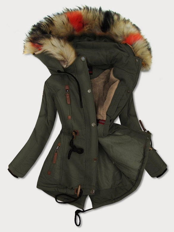 DAMSKA KURTKA ZIMOWA Z KAPTUREM KHAKI (208-1)