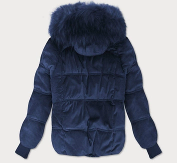 Sztruksowa damska kurtka z kapturem granatowa (7696)