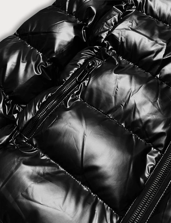 Metaliczna kurtka damska z kapturem czarna (xw808x)