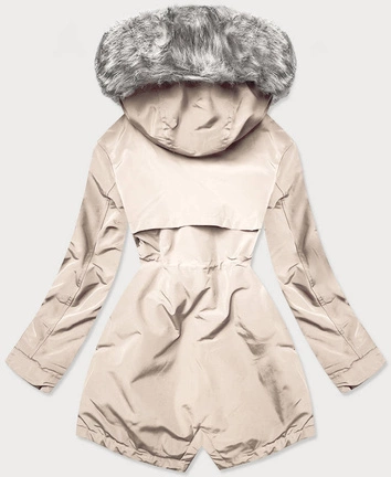Zimowa parka damska na futrze jasny beż (m21312)