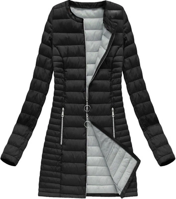 DŁUGA PIKOWANA KURTKA CZARNA (21819)