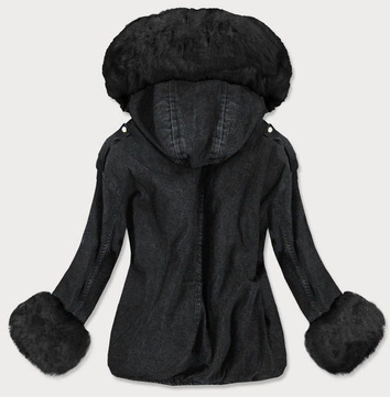 DAMSKA KURTKA JEANSOWA Z FUTRZANĄ PODPINKĄ CZARNA (9023#)