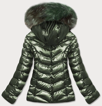 Błyszcząca damska kurtka zimowa z kapturem zielona (5m773-238)