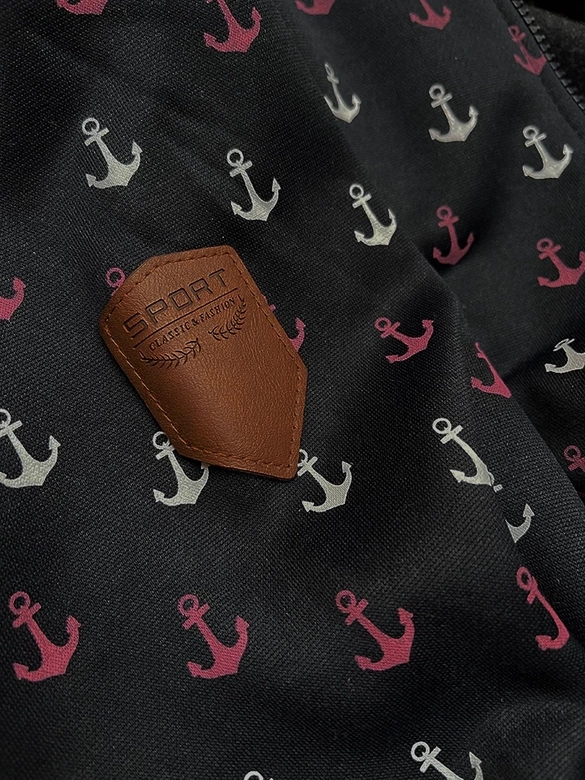 Ciepła rozpinana bluza w kotwice czarna (2307)