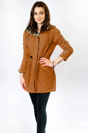 DWUSTRONNA PARKA DAMSKA Z KAPTUREM KARMELOWA (W354)