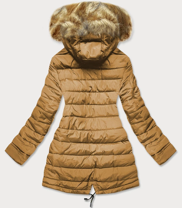 Dwustronna damska kurtka zimowa czarno-karmelowa (w557-1big)