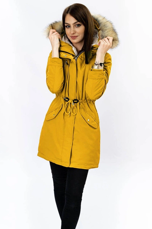 DAMSKA PARKA ZIMOWA NA MISIU ŻÓŁTA (W378)