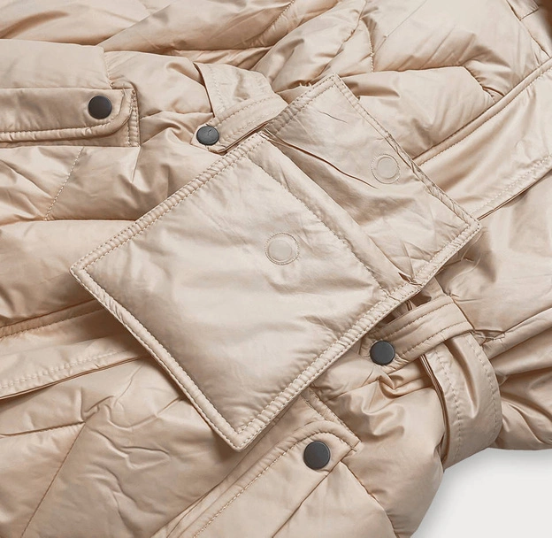 Puchowa kurtka ze stójką i kapturem beżowa (ag2-j82)