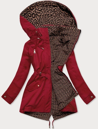 DWUSTRONNA KURTKA PARKA DAMSKA BORDOWA (W580)