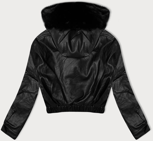 Krótka kurtka przejściowa skórzana z futerkiem J Style czarna (11Z8172)