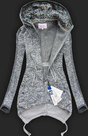 GRUBA BLUZA Z KAPTUREM CIEMNOSZARA (LX9911)