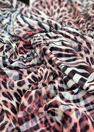 WZORZYSTA SUKIENKA KOPERTOWA RÓŻOWA/ECRU (673/4ART)