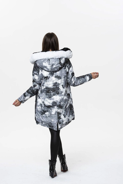 DWUSTRONNA DAMSKA KURTKA ZIMOWA MORO BIAŁA/CZARNA (X003X)