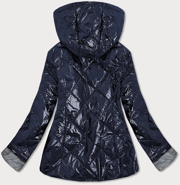 Błyszcząca damska kurtka pikowana granatowa (b9573)