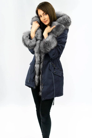 BAWEŁNIANA DAMSKA PARKA ZIMOWA Z FUTREM GRANATOWA (XW801-5X)