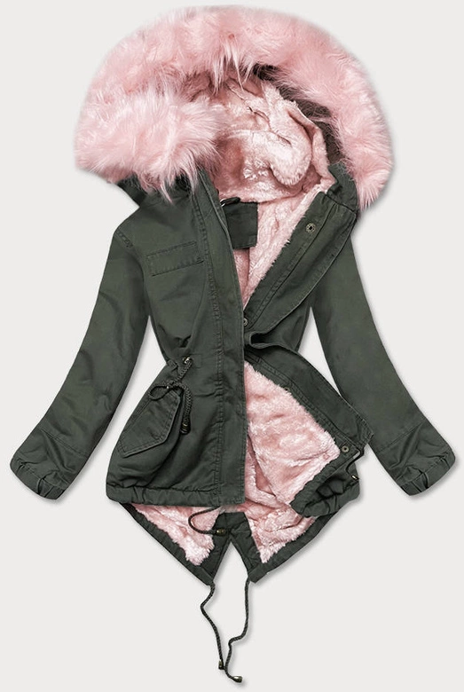 ZIMOWA PARKA DAMSKA KHAKI-RÓŻ (D-191-6)