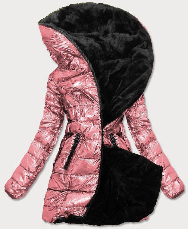 BŁYSZCZĄCA DWUSTRONNA KURTKA DAMSKA RÓŻOWA (B9543-13)