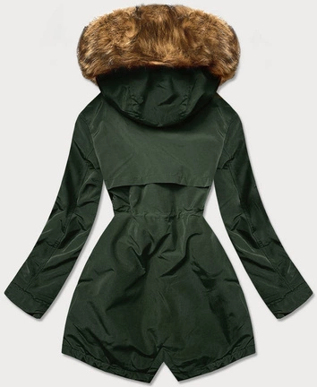 Zimowa parka damska na futrze zielona (m21312)