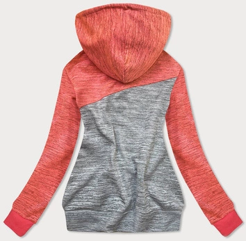 BLUZA DRESOWA DAMSKA Z KAPTUREM POMARAŃCZOWO-SZARA (16221)