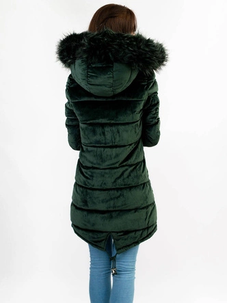 DWUSTRONNA DAMSKA PARKA ZIMOWA WELUROWA CIEMNOZIELONA (7911)