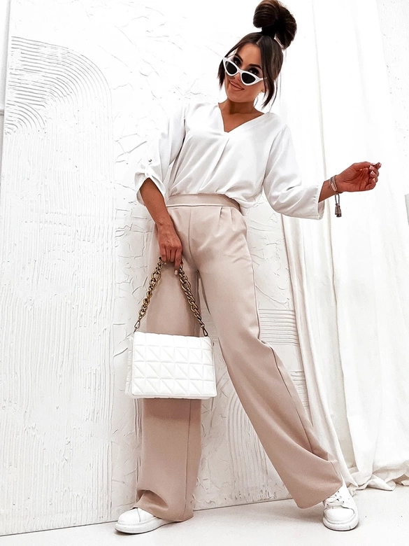 Eleganckie spodnie damskie beżowe (8247)