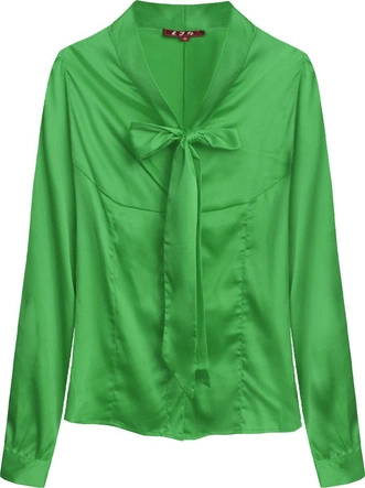 SATYNOWA KOSZULA Z WIĄZANĄ STÓJKĄ ZIELONA (1064)