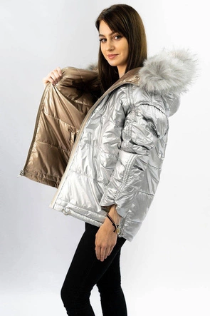 DWUSTRONNA METALICZNA KURTKA DAMSKA ZŁOTO-SREBRNA (GWW1908)