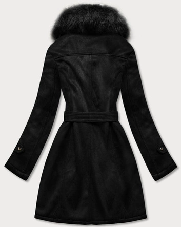ZAMSZOWY DAMSKI PŁASZCZ ZIMOWY Z PASKIEM CZARNY (6515)