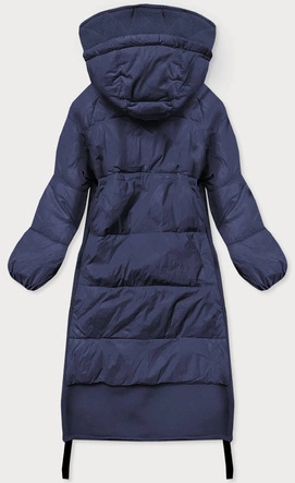 Długa kurtka zimowa z łączonych materiałów granatowa (jin-210)