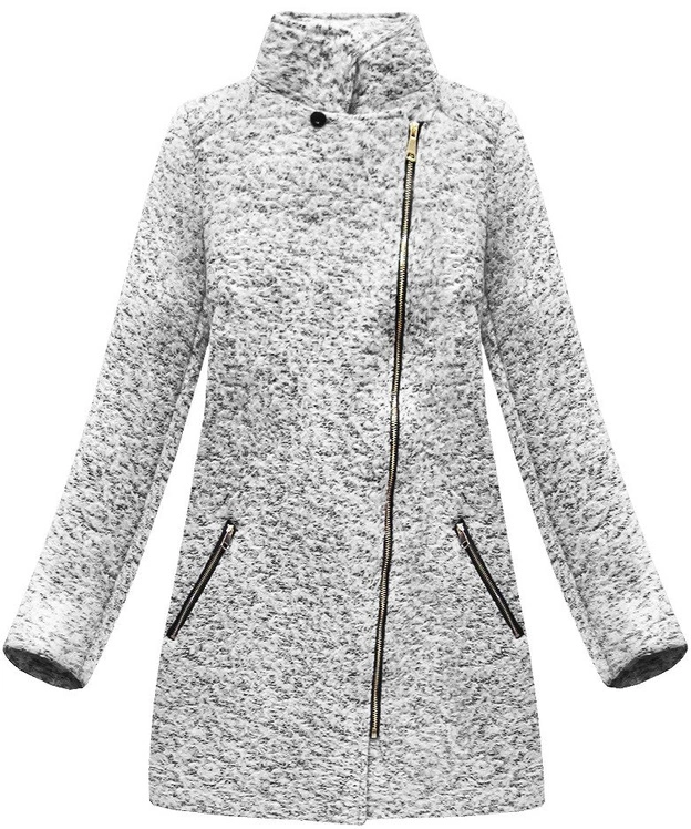 PŁASZCZ Z ASYMETRYCZNYM ZAMKIEM BIAŁY MELANŻ (174ART)