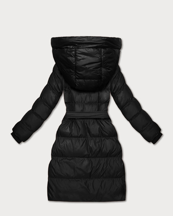 Pikowana kurtka zimowa z paskiem J Style czarna (5M3253-392)