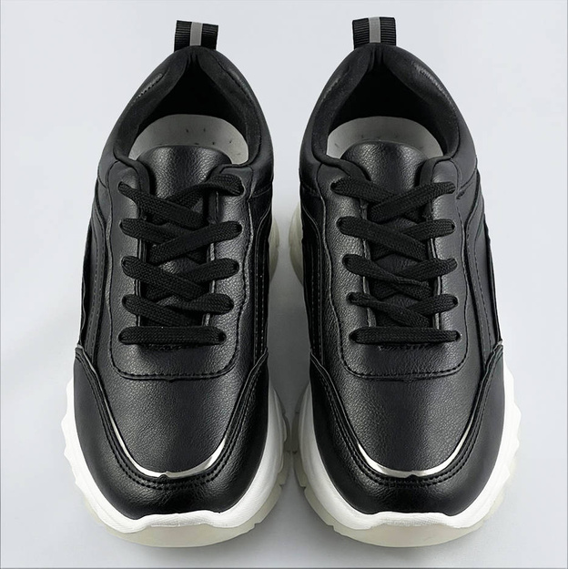 Damskie sneakersy z metaliczną lamówką czarne (bg-02)