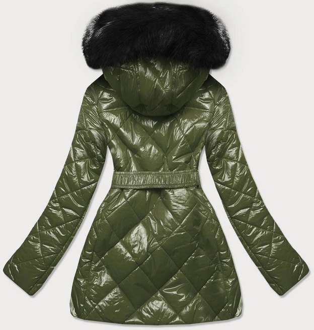 Błyszcząca kurtka zimowa na misiu khaki (w756)