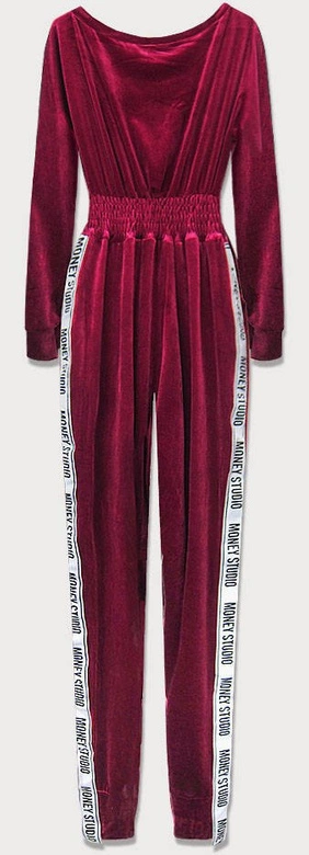 DŁUGI KOMBINEZON WELUROWY Z LAMPASAMI BORDOWY (627ART)