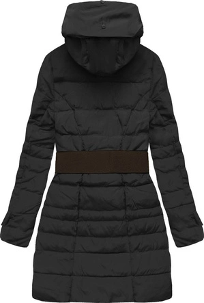 KURTKA Z KAPTUREM I PASKIEM CZARNA (X1213X)