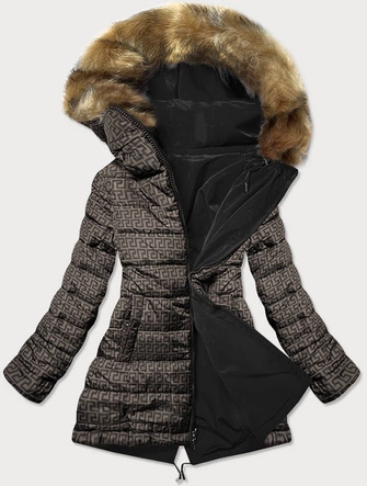 Dwustronna kurtka damska czarno- brązowa (w555)