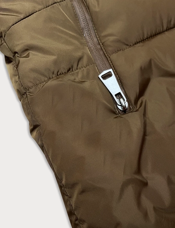 Asymetryczna kurtka damska złotobrązowa (2M-21113)