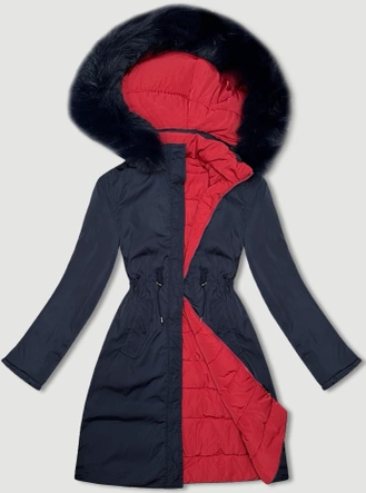 Przejściowa dwustronna kurtka damska J Style granatowo-czerwona (16M9159-215)