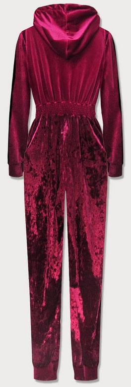 DŁUGI KOMBINEZON WELUROWY Z KAPTUREM BORDOWY (628ART)