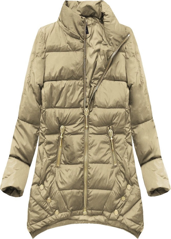 PIKOWANA KURTKA Z PUCHEM NATURALNYM CIEMNOBEŻOWA (1412)