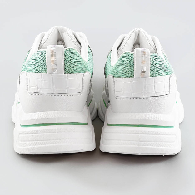 Sneakersy damskie z brokatowymi wstawkami biało-miętowe (lu-2)