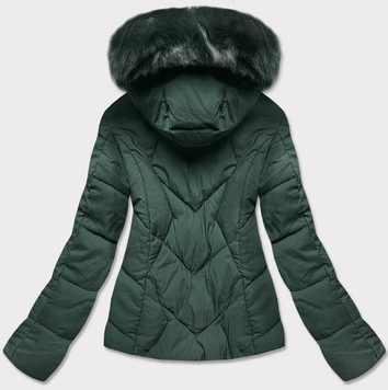 DAMSKA KRÓTKA KURTKA ZIMOWA Z KAPTUREM BUTELKOWA ZIELEŃ (H1021-26)
