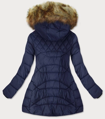 PIKOWANA KURTKA DAMSKA Z KAPTUREM GRANATOWA (808BIG)