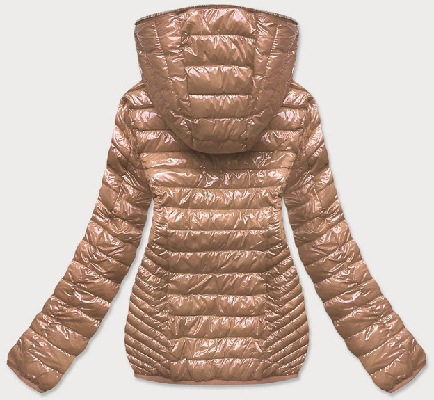 Pikowana kurtka damska z kapturem złota (b9752)