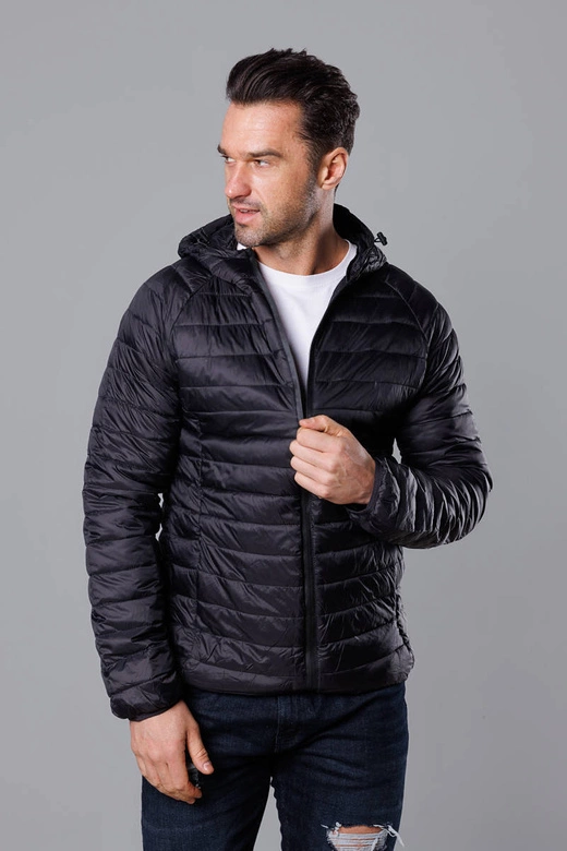 Pikowana kurtka męska z kapturem czarna (HM112-1)