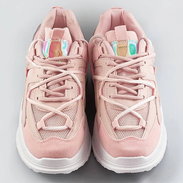Sneakersy damskie z podwójnymi sznurówkami różowe (7001)
