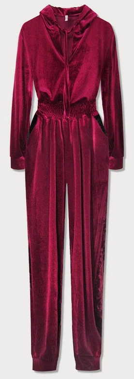 DŁUGI KOMBINEZON WELUROWY Z KAPTUREM BORDOWY (628ART)